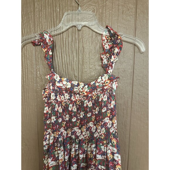Natural Life Dress Women XS Red Floral Midi Smocked Ruffle Lightweight Summer - Picture 3 of 8